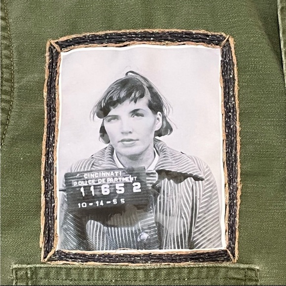 Upcycled Reworked Vintage Army Shirt with hand embroidery and vintage mug shot - Picture 9 of 12